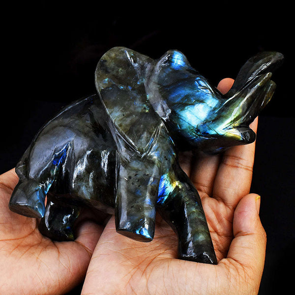 gemsmore:Amazing Labradorite Hand Carved Genuine Crystal Gemstone Carving Elephant