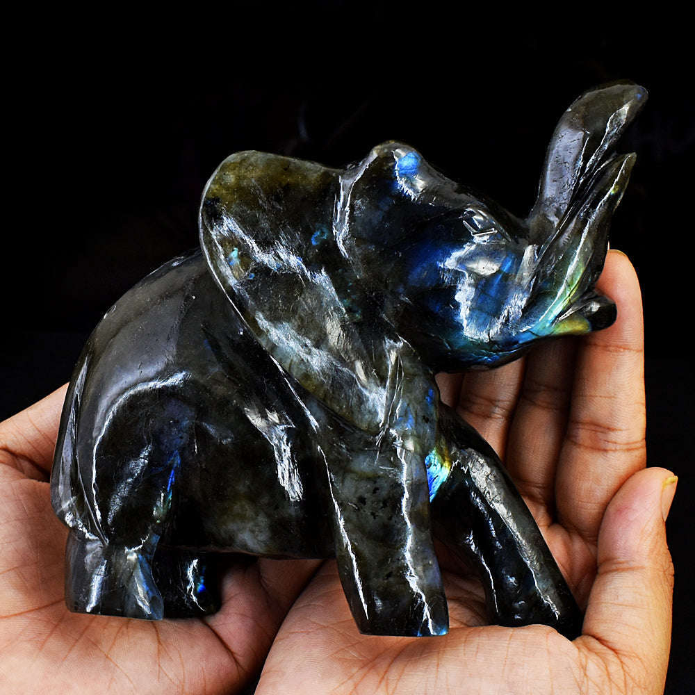 gemsmore:Amazing Labradorite Hand Carved Genuine Crystal Gemstone Carving Elephant