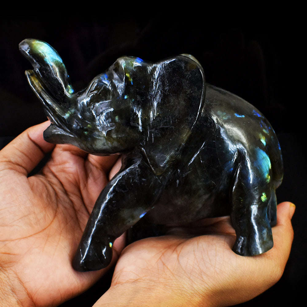 gemsmore:Amazing Labradorite Hand Carved Genuine Crystal Gemstone Carving Elephant