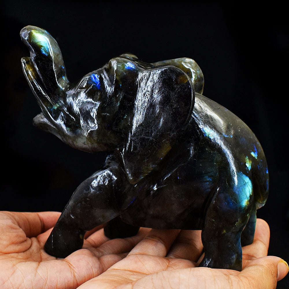 gemsmore:Amazing Labradorite Hand Carved Genuine Crystal Gemstone Carving Elephant