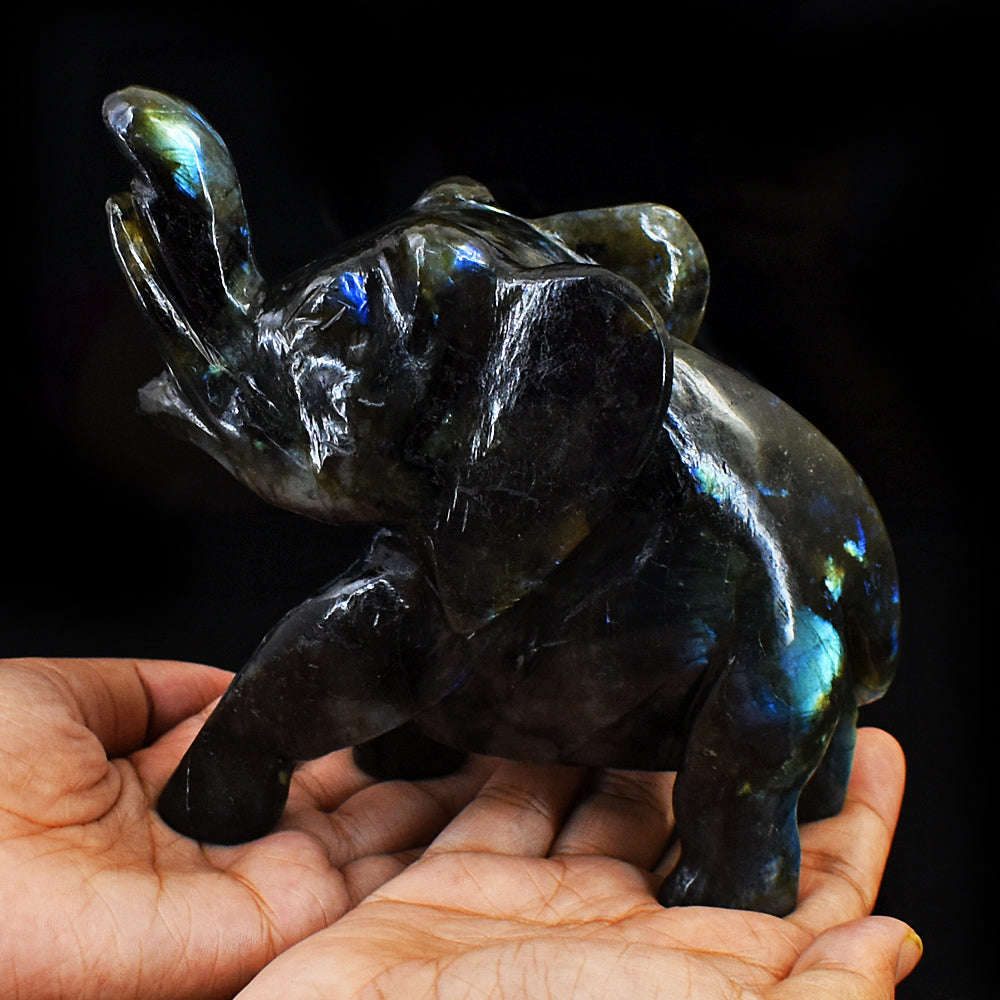 gemsmore:Amazing Labradorite Hand Carved Genuine Crystal Gemstone Carving Elephant