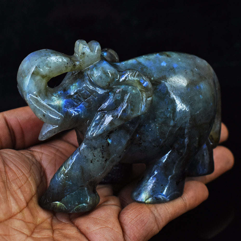 gemsmore:Amazing Labradorite Hand Carved Genuine Crystal Gemstone Carving Elephant