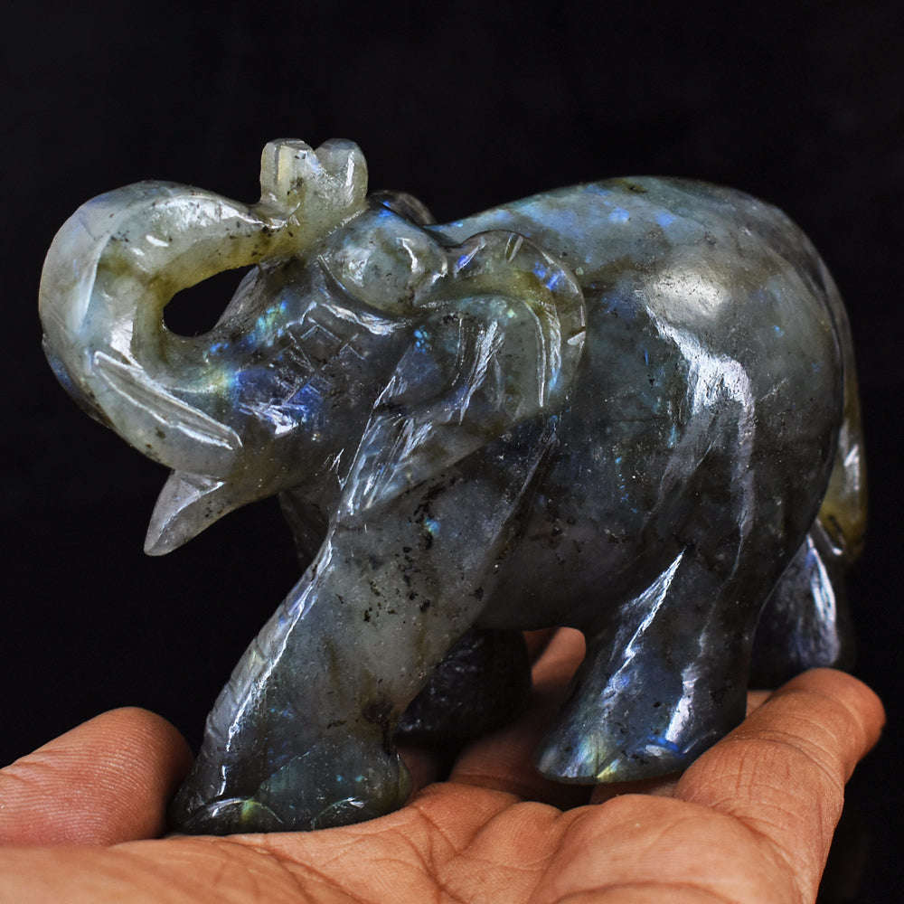 gemsmore:Amazing Labradorite Hand Carved Genuine Crystal Gemstone Carving Elephant