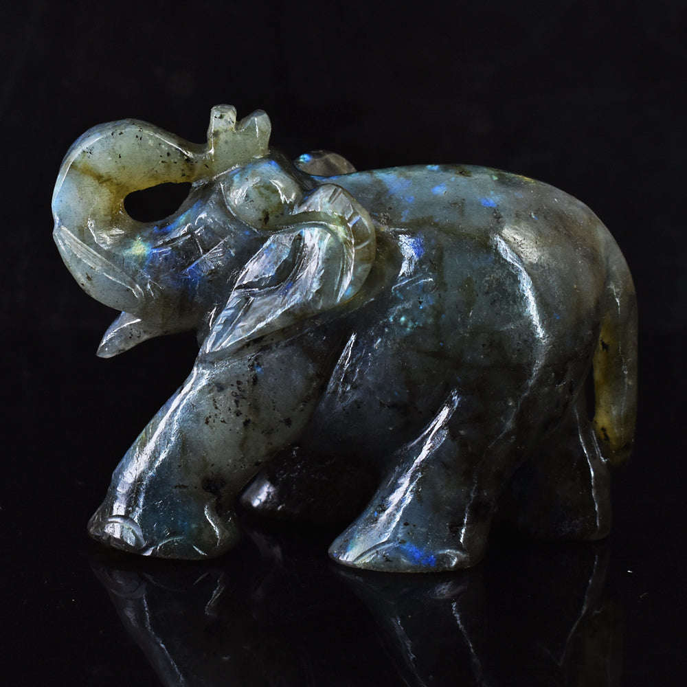 gemsmore:Amazing Labradorite Hand Carved Genuine Crystal Gemstone Carving Elephant