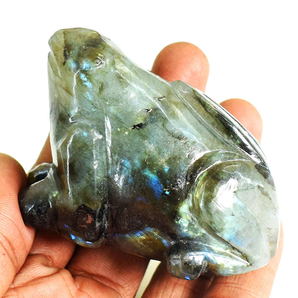 gemsmore:Amazing Labradorite Hand Carved Genuine Crystal Gemstone Carving Frog