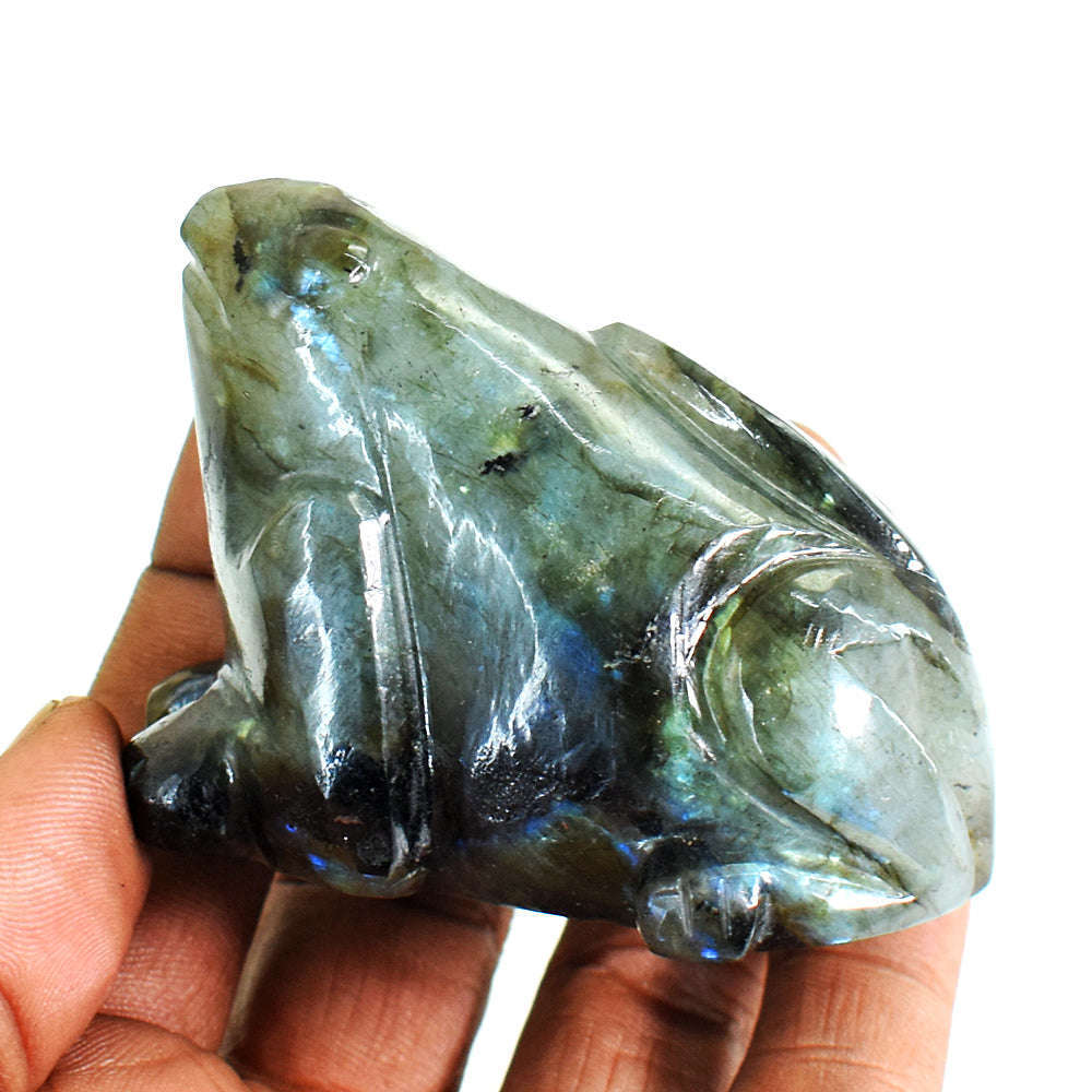 gemsmore:Amazing Labradorite Hand Carved Genuine Crystal Gemstone Carving Frog