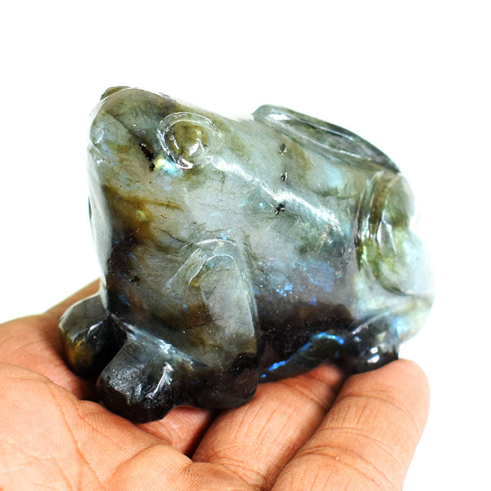 gemsmore:Amazing Labradorite Hand Carved Genuine Crystal Gemstone Carving Frog