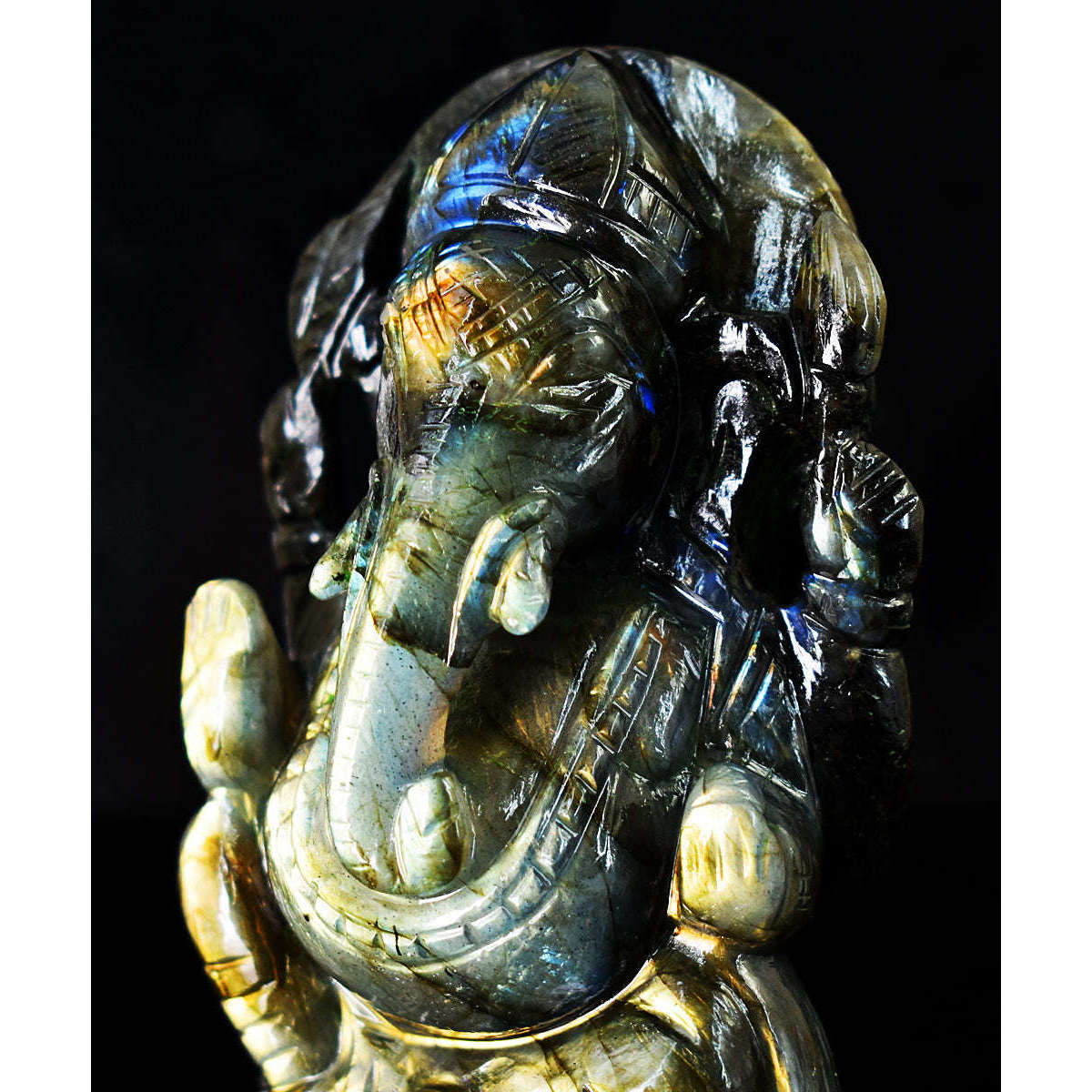 gemsmore:Amazing  Labradorite Hand Carved Genuine Crystal Gemstone Carving Lord Ganesha