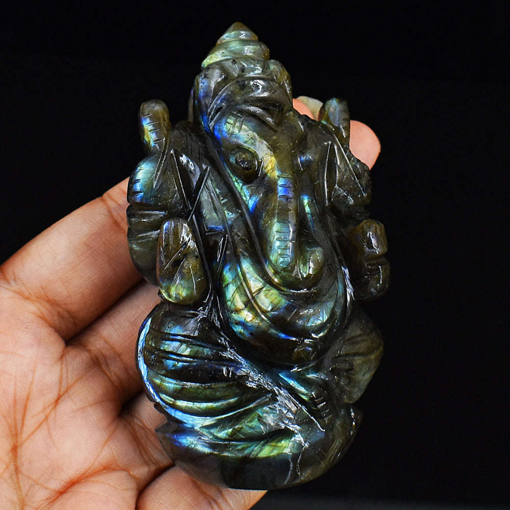 gemsmore:Amazing  Labradorite Hand Carved Genuine Crystal Gemstone Carving Lord Ganesha