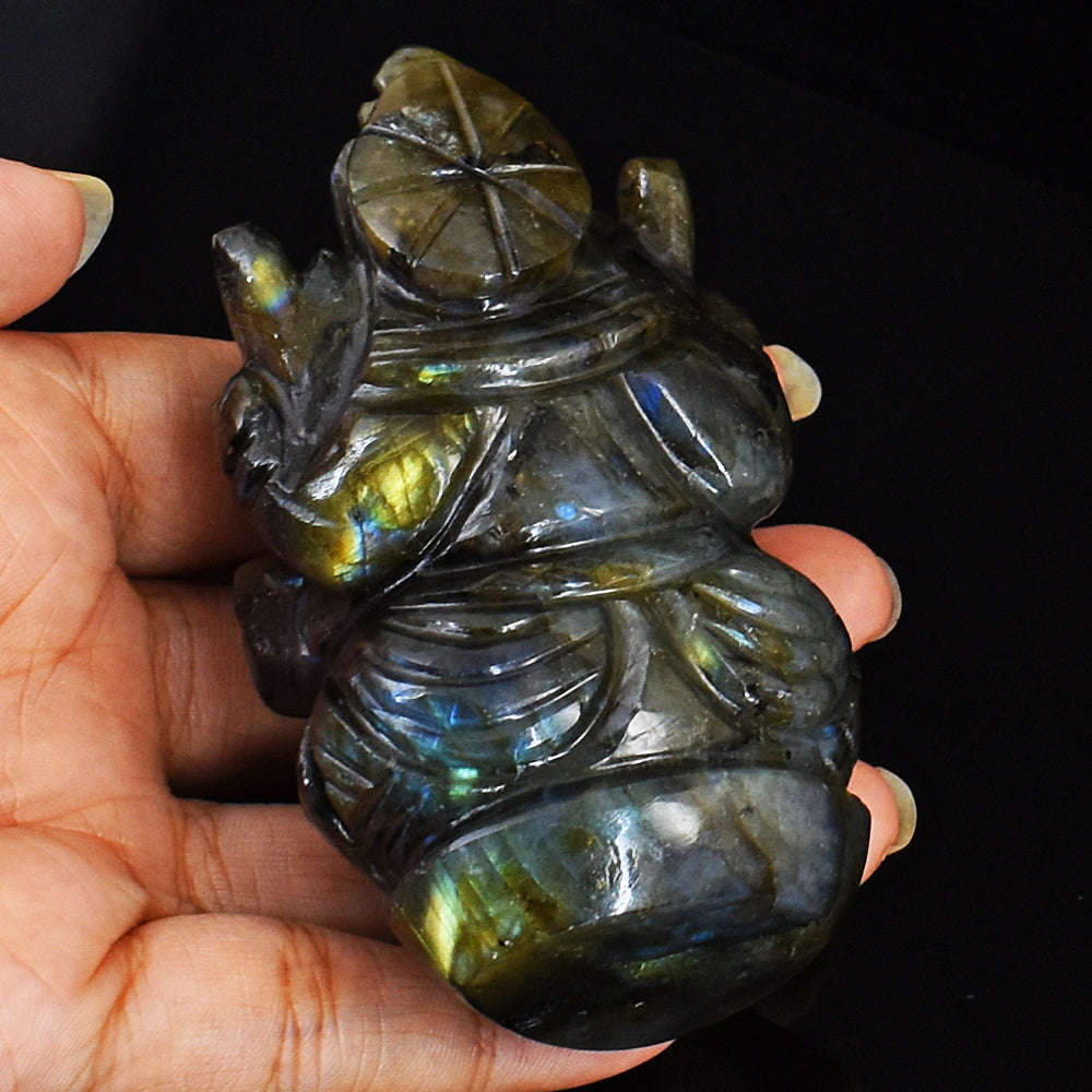 gemsmore:Amazing  Labradorite Hand Carved Genuine Crystal Gemstone Carving Lord Ganesha