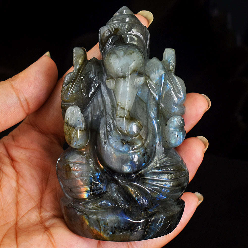 gemsmore:Amazing  Labradorite Hand Carved Genuine Crystal Gemstone Carving Lord Ganesha