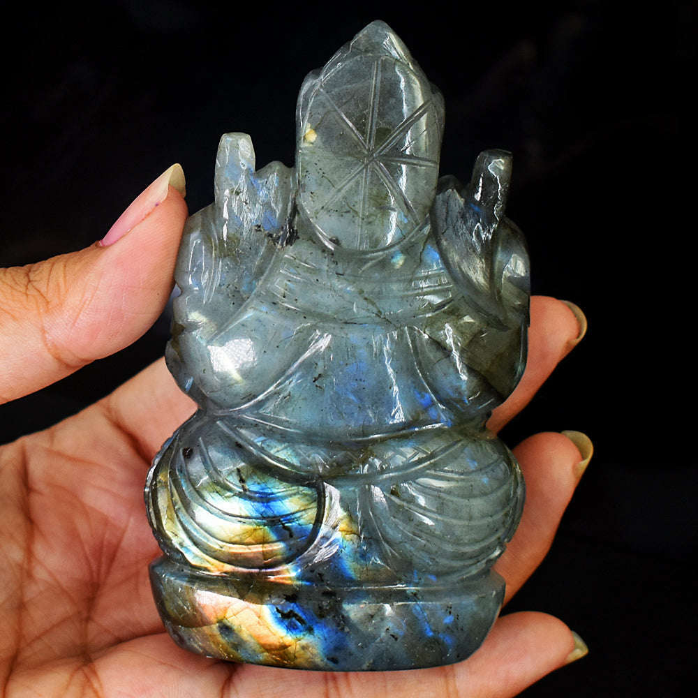 gemsmore:Amazing  Labradorite Hand Carved Genuine Crystal Gemstone Carving Lord Ganesha