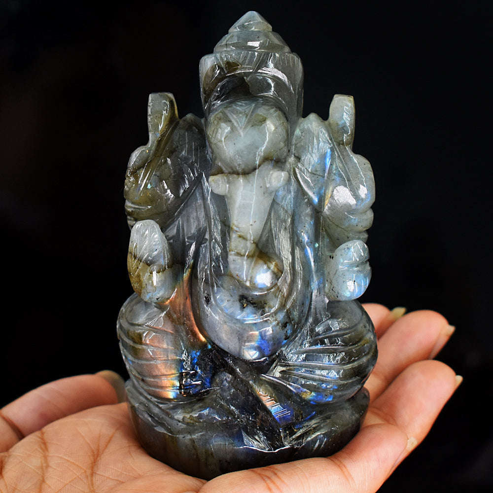 gemsmore:Amazing  Labradorite Hand Carved Genuine Crystal Gemstone Carving Lord Ganesha