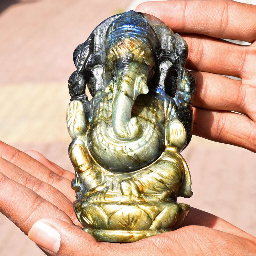 gemsmore:Amazing  Labradorite Hand Carved Genuine Crystal Gemstone Carving Lord Ganesha