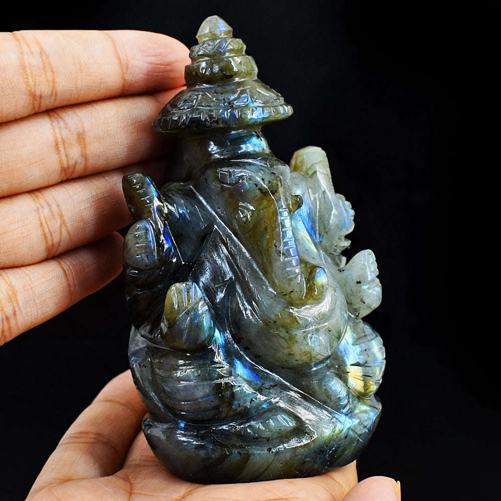 gemsmore:Amazing Labradorite Hand Carved Genuine Crystal Gemstone Carving Lord Ganesha