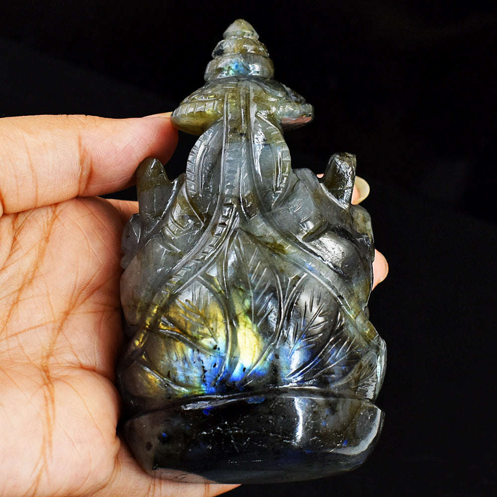 gemsmore:Amazing Labradorite Hand Carved Genuine Crystal Gemstone Carving Lord Ganesha