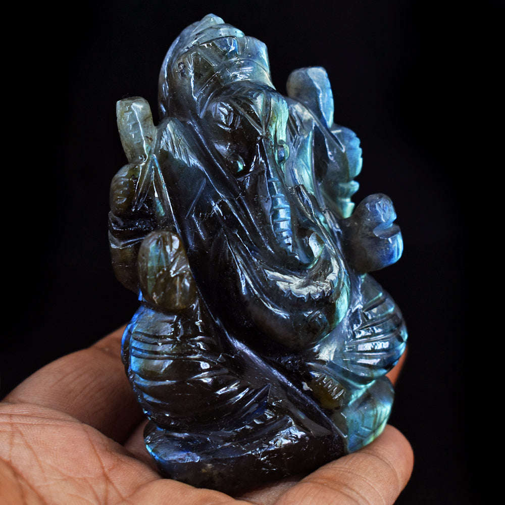 gemsmore:Amazing Labradorite Hand Carved Genuine Crystal Gemstone Carving Lord Ganesha