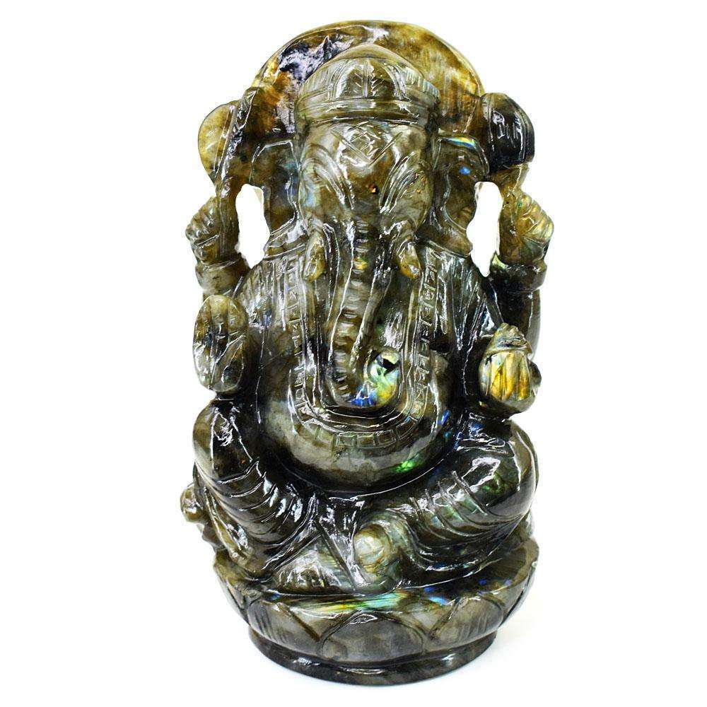 gemsmore:Amazing Labradorite Hand Carved Genuine Crystal Gemstone Carving Lord Ganesha