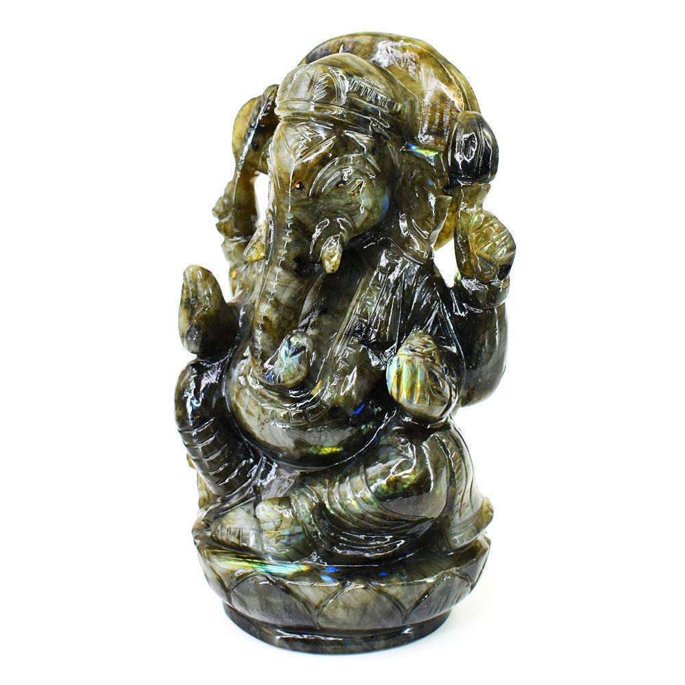 gemsmore:Amazing Labradorite Hand Carved Genuine Crystal Gemstone Carving Lord Ganesha