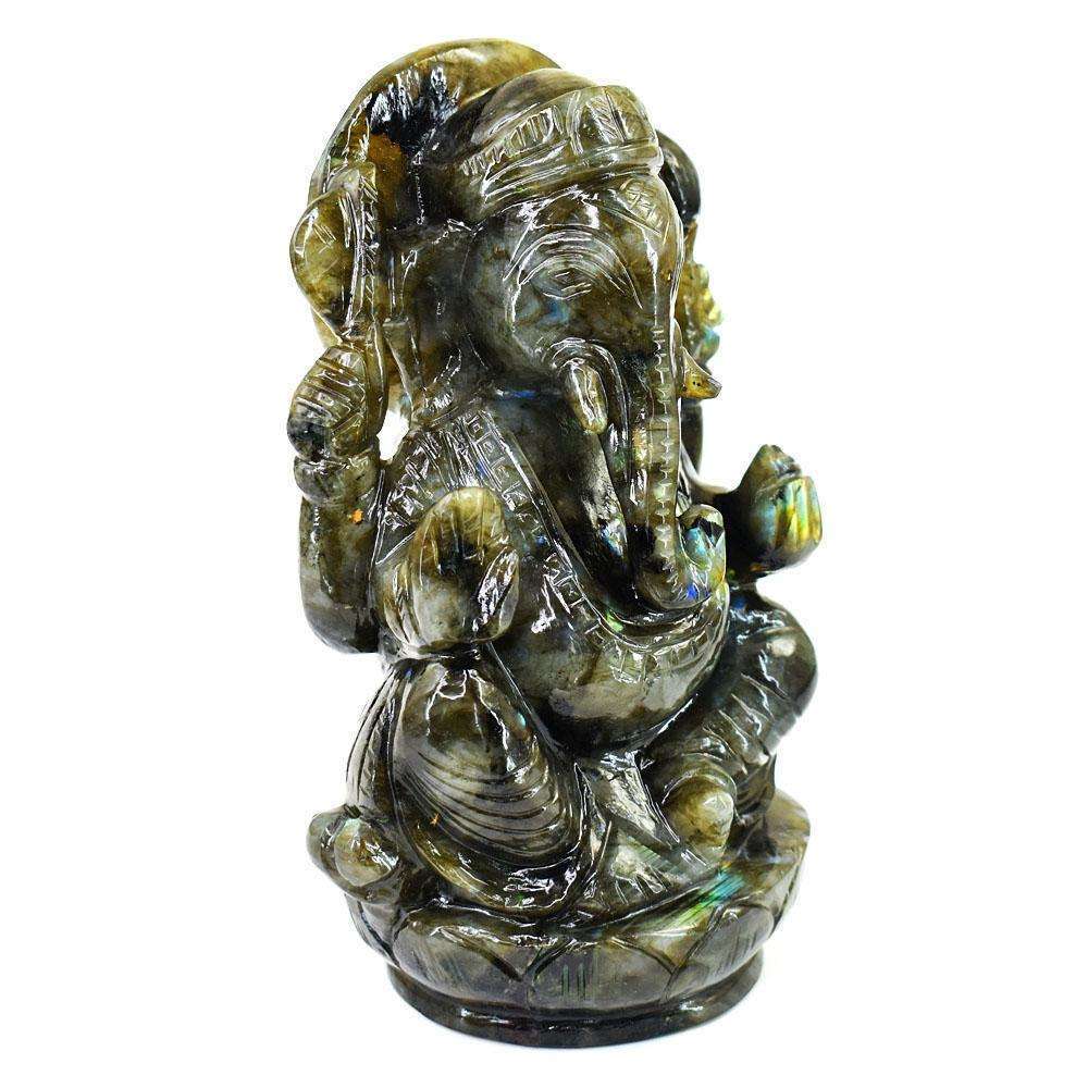 gemsmore:Amazing Labradorite Hand Carved Genuine Crystal Gemstone Carving Lord Ganesha