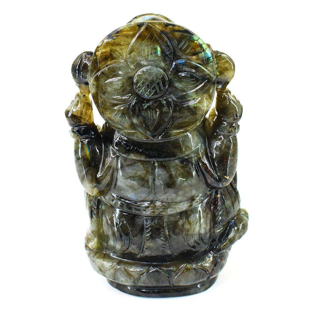 gemsmore:Amazing Labradorite Hand Carved Genuine Crystal Gemstone Carving Lord Ganesha