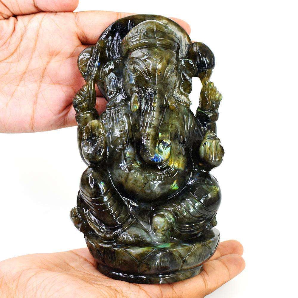 gemsmore:Amazing Labradorite Hand Carved Genuine Crystal Gemstone Carving Lord Ganesha