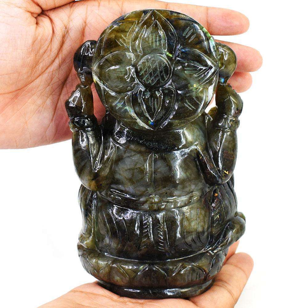 gemsmore:Amazing Labradorite Hand Carved Genuine Crystal Gemstone Carving Lord Ganesha