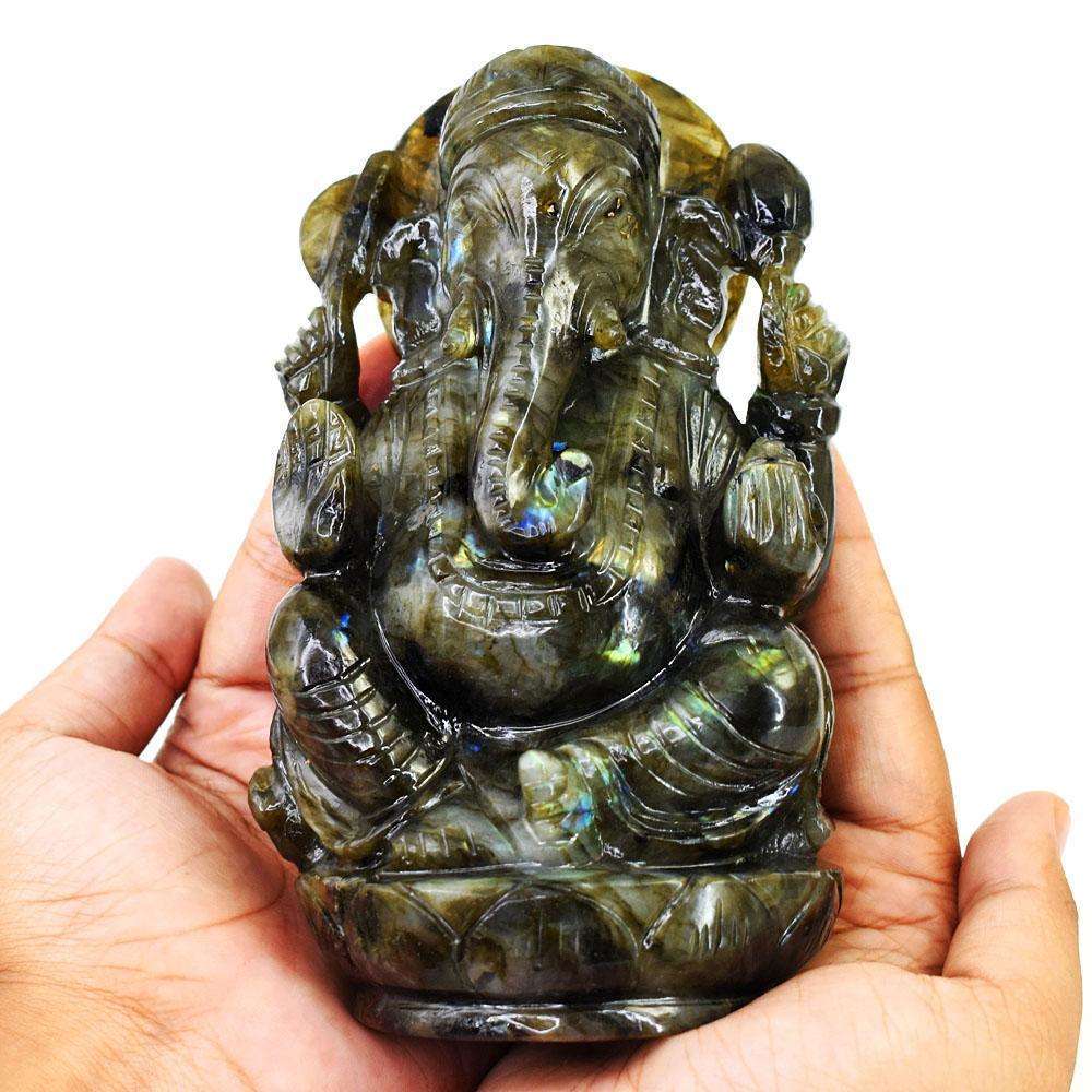 gemsmore:Amazing Labradorite Hand Carved Genuine Crystal Gemstone Carving Lord Ganesha