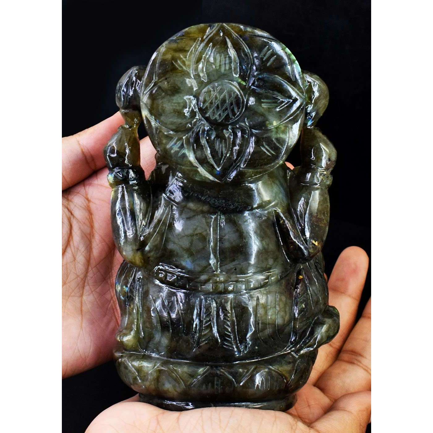 gemsmore:Amazing Labradorite Hand Carved Genuine Crystal Gemstone Carving Lord Ganesha