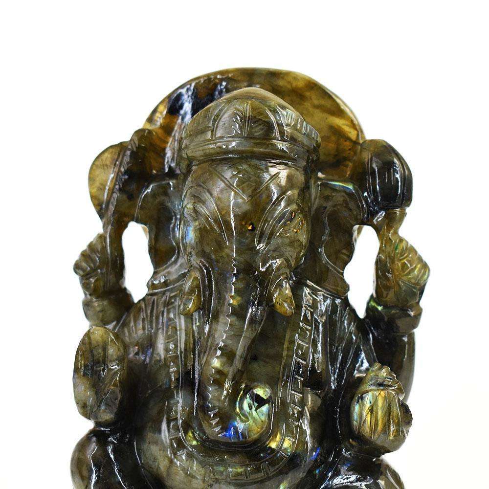 gemsmore:Amazing Labradorite Hand Carved Genuine Crystal Gemstone Carving Lord Ganesha