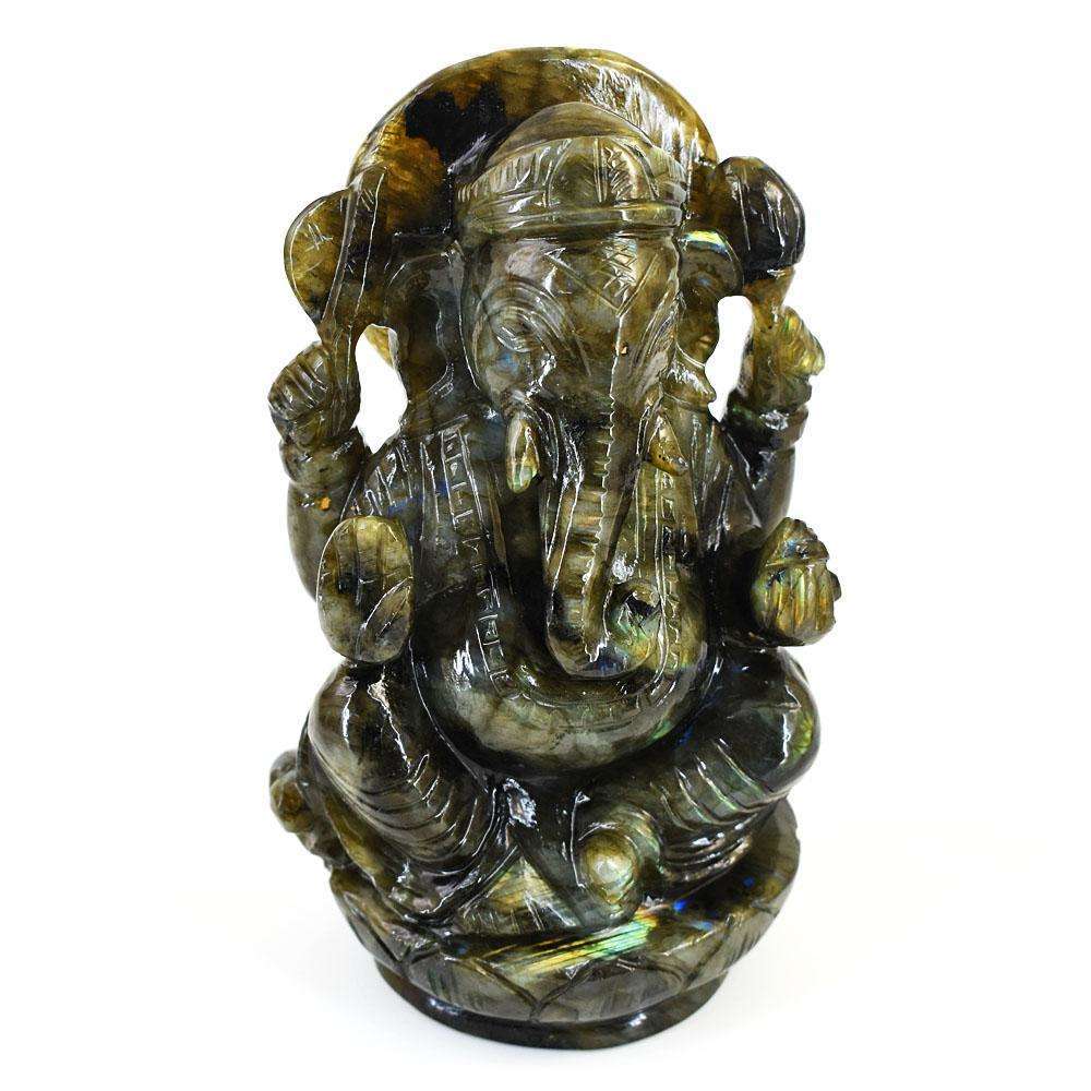 gemsmore:Amazing Labradorite Hand Carved Genuine Crystal Gemstone Carving Lord Ganesha