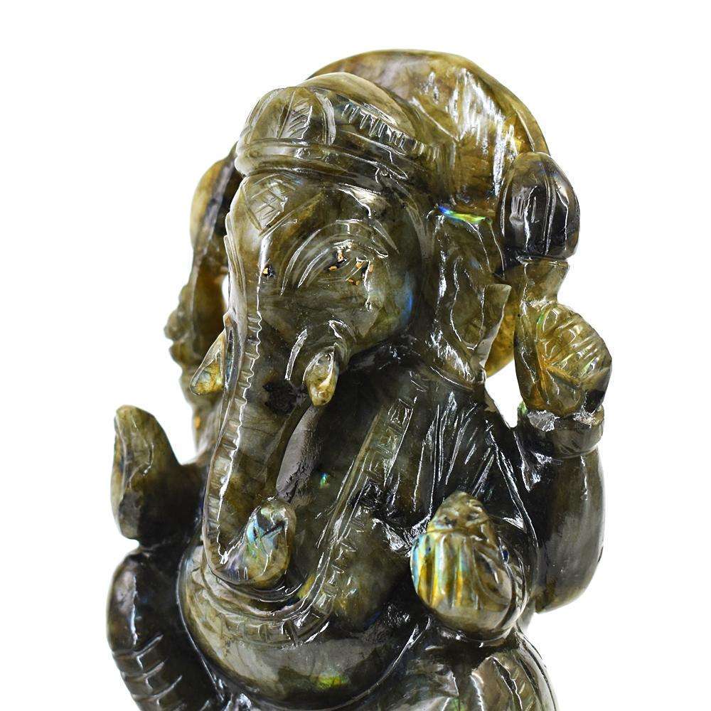 gemsmore:Amazing Labradorite Hand Carved Genuine Crystal Gemstone Carving Lord Ganesha