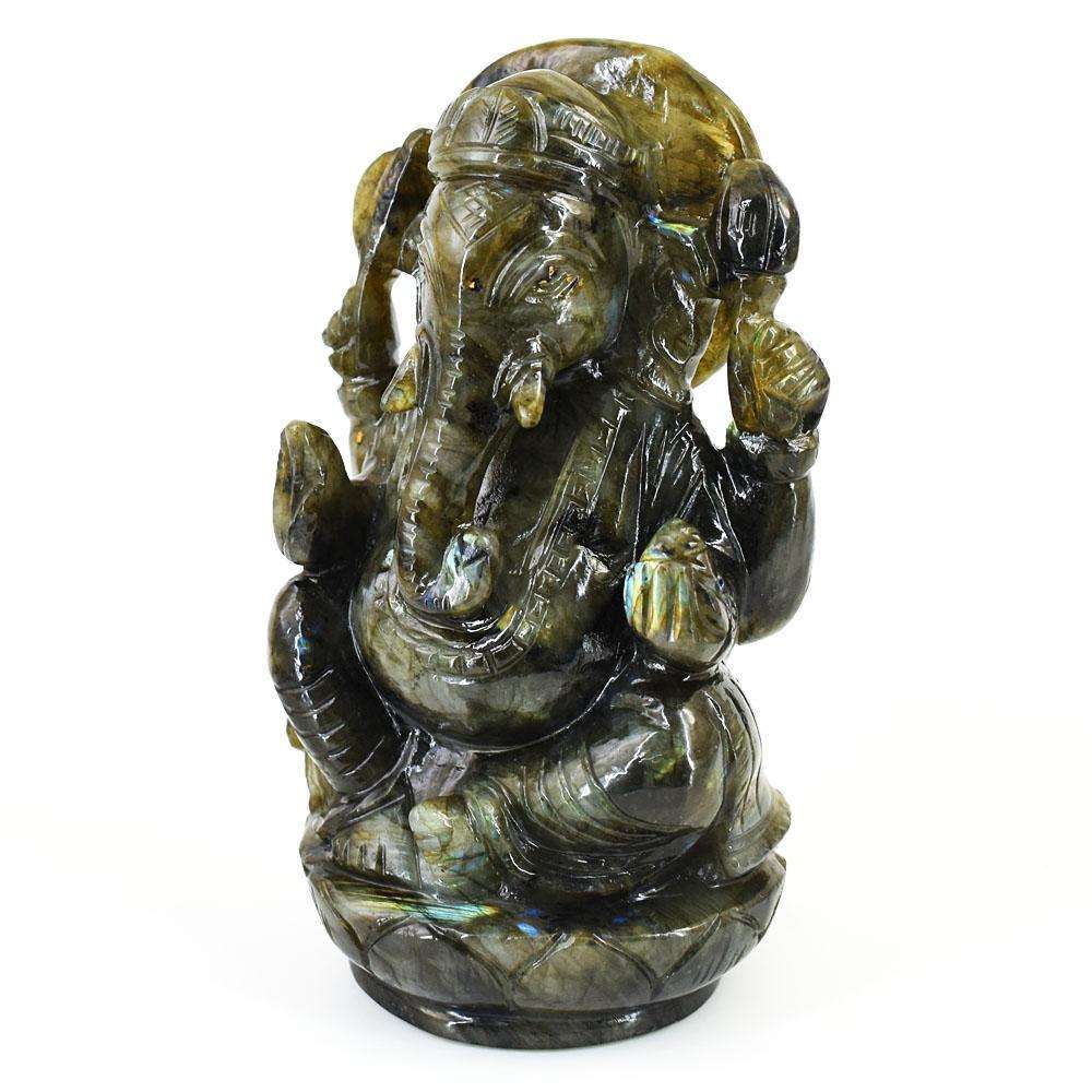 gemsmore:Amazing Labradorite Hand Carved Genuine Crystal Gemstone Carving Lord Ganesha