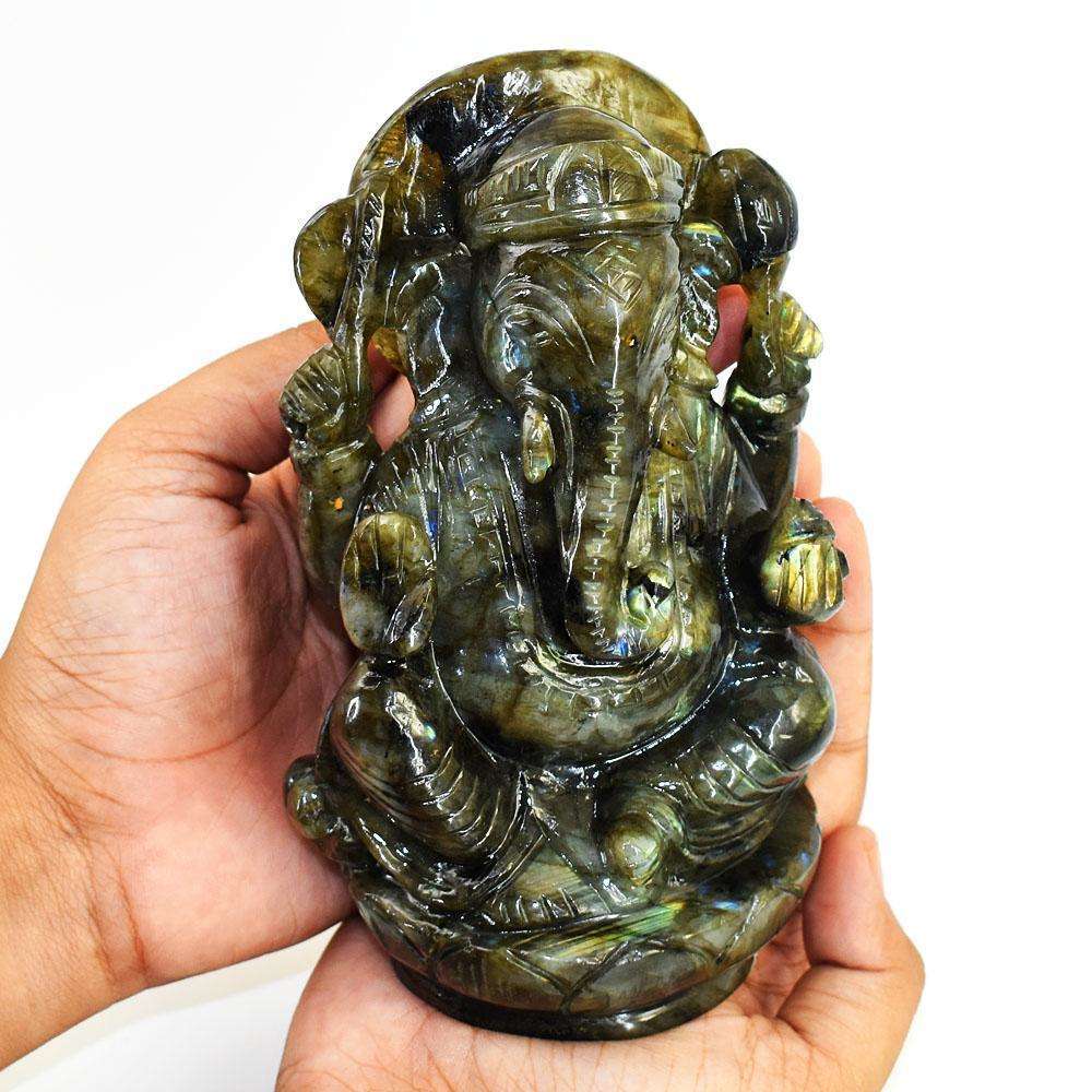 gemsmore:Amazing Labradorite Hand Carved Genuine Crystal Gemstone Carving Lord Ganesha