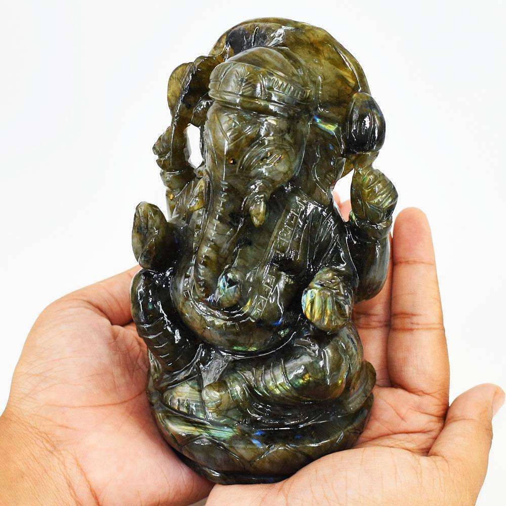 gemsmore:Amazing Labradorite Hand Carved Genuine Crystal Gemstone Carving Lord Ganesha