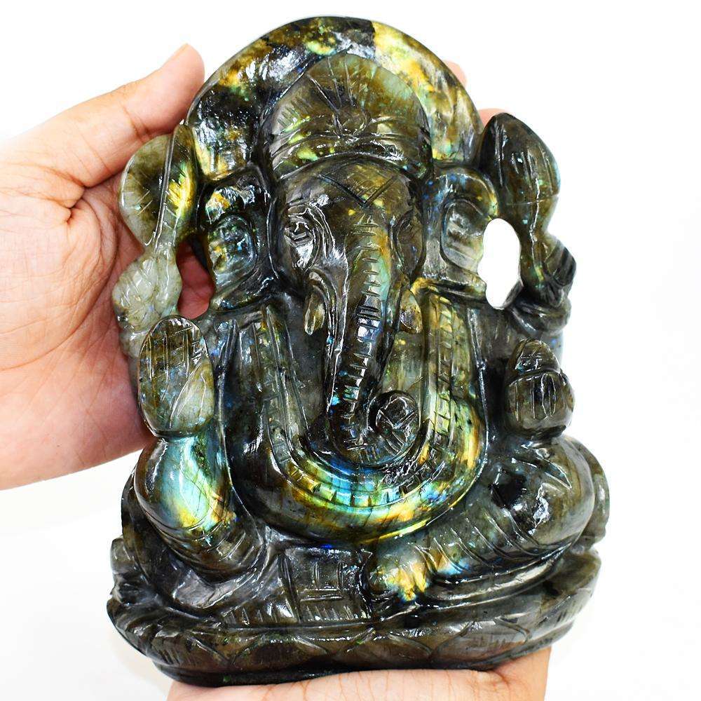gemsmore:Amazing Labradorite Hand Carved Genuine Crystal Gemstone Carving Massive Lord Ganesha