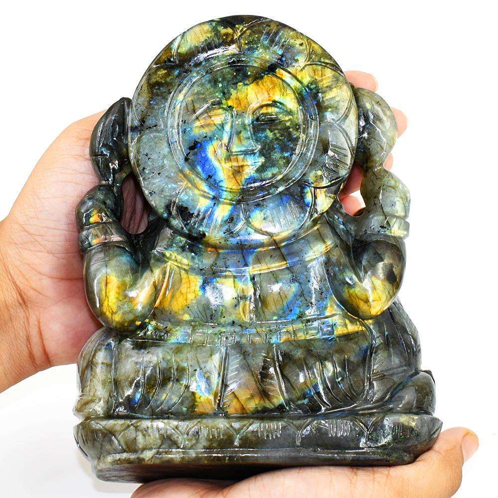 gemsmore:Amazing Labradorite Hand Carved Genuine Crystal Gemstone Carving Massive Lord Ganesha