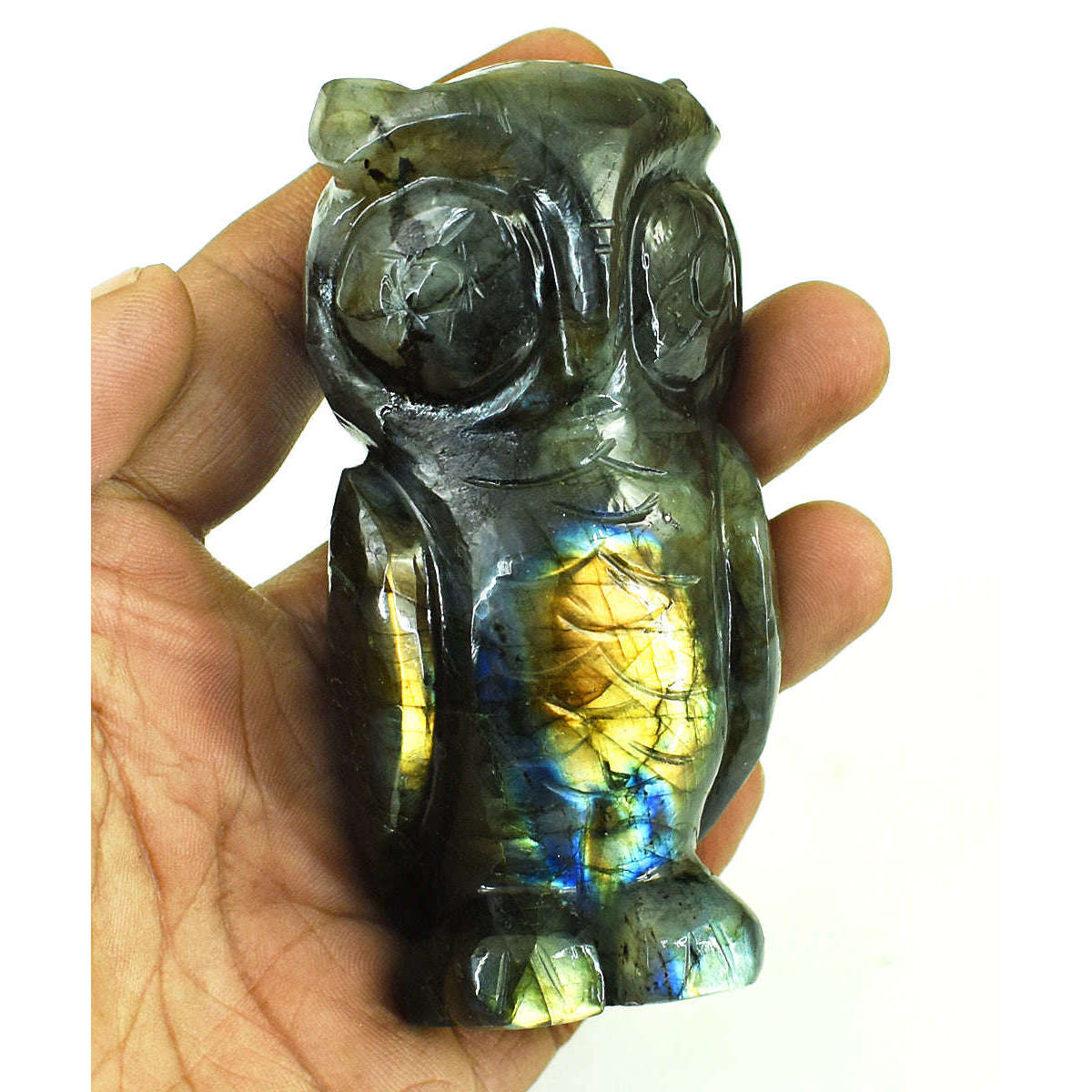 gemsmore:Amazing Labradorite Hand Carved Genuine Crystal Gemstone Carving Owl