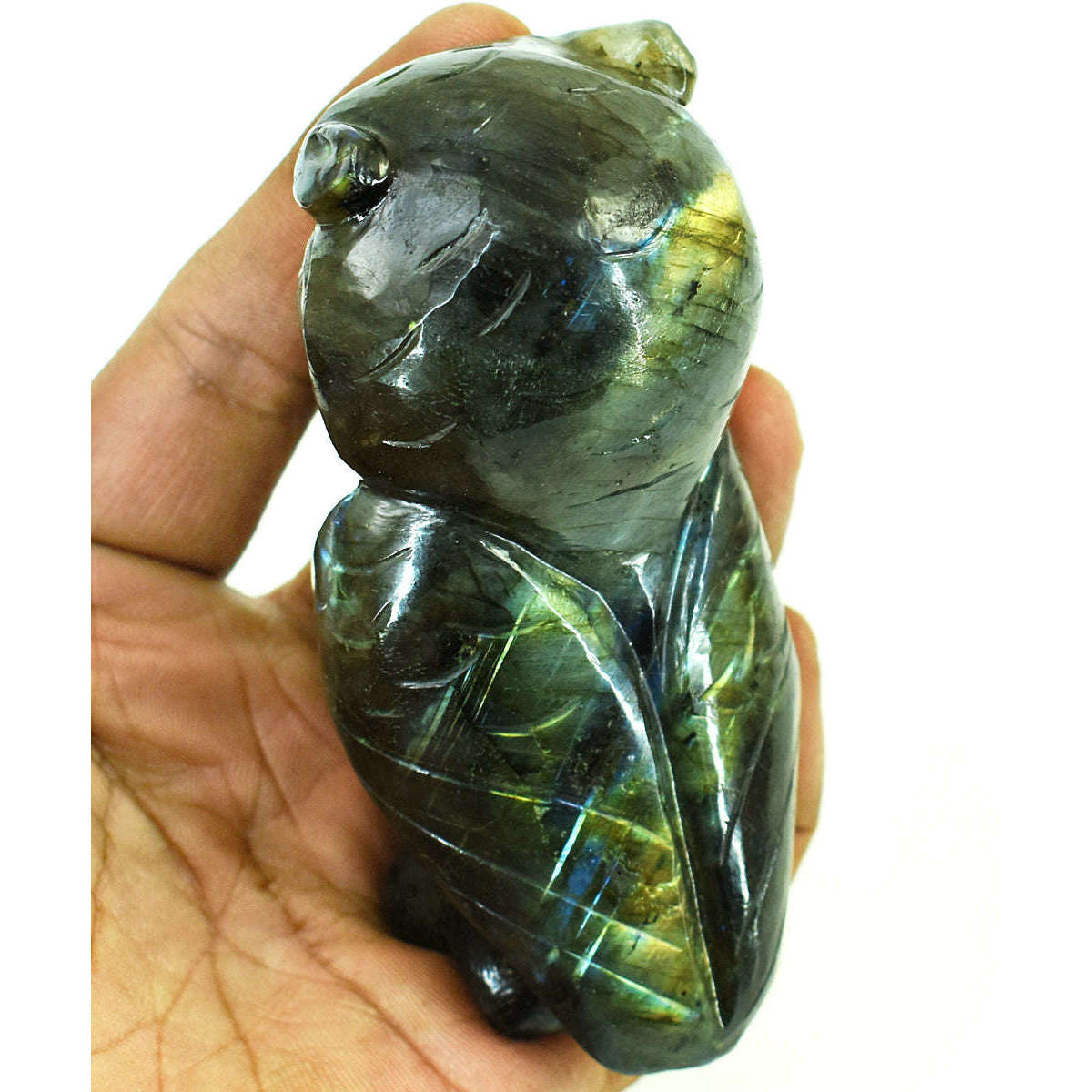 gemsmore:Amazing Labradorite Hand Carved Genuine Crystal Gemstone Carving Owl