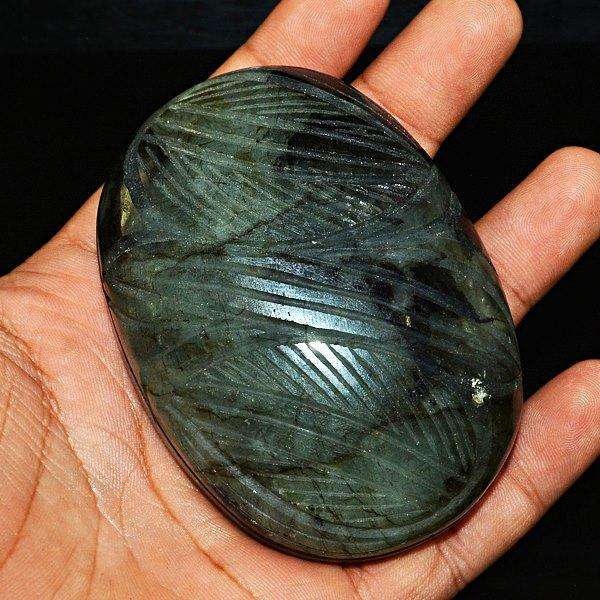 gemsmore:Amazing Labradorite Hand Carved Oval Shape Cabochon