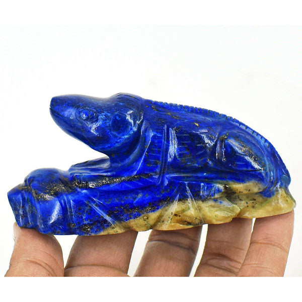 gemsmore:Amazing Lapis Lazuli Hand Carved Genuine Crystal Gemstone Carving Crocodile