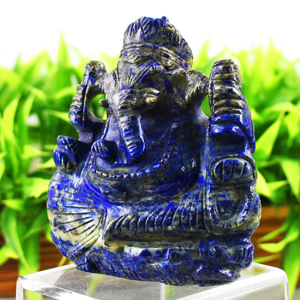 gemsmore:Amazing  Lapis Lazuli Hand Carved Genuine Crystal Gemstone Carving Lord Ganesha