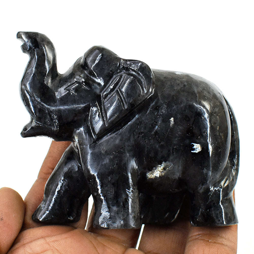 gemsmore:Amazing Larvikite Hand Carved Genuine Crystal Gemstone Carving Elephant