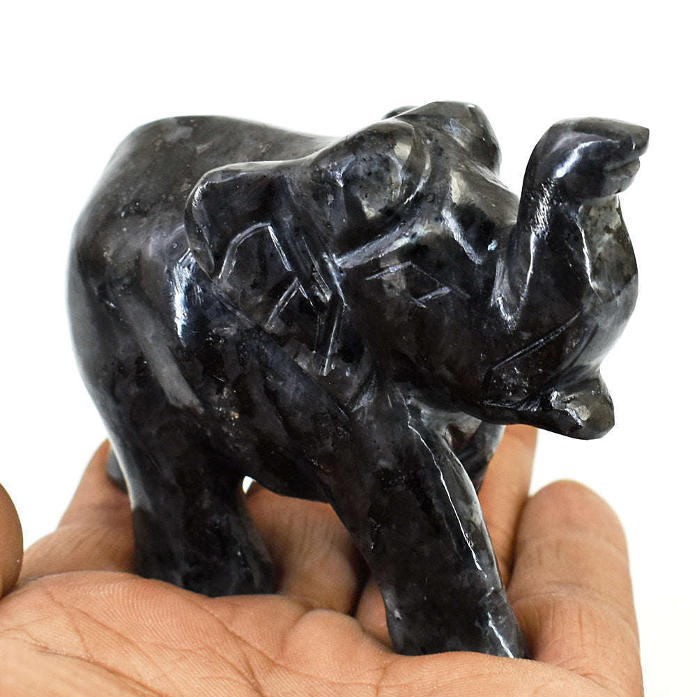 gemsmore:Amazing Larvikite Hand Carved Genuine Crystal Gemstone Carving Elephant