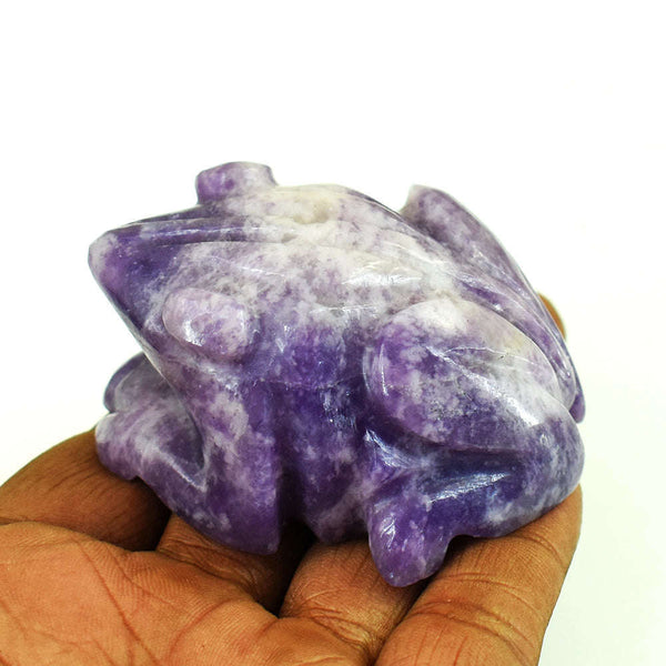 gemsmore:Amazing Lepidolite Hand Carved Genuine Crystal Gemstone Carving Frog