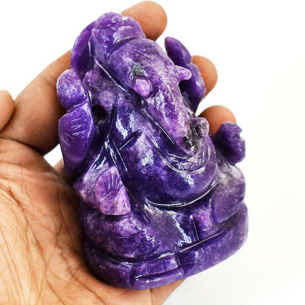 gemsmore:Amazing Lepidolite Hand Carved Genuine Crystal Gemstone Carving Lord Ganesha