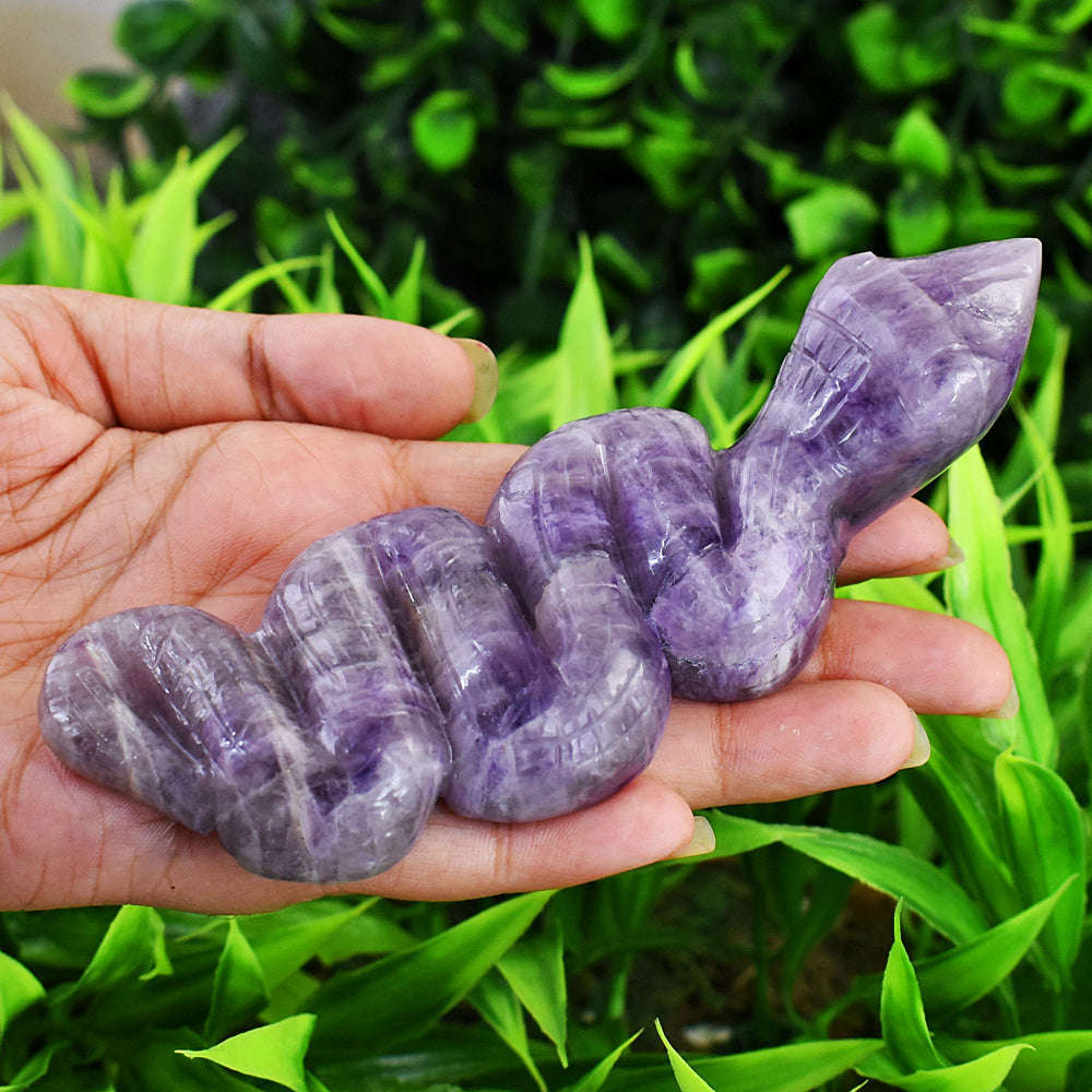 gemsmore:Amazing Lepidolite Hand Carved Genuine Crystal Gemstone Carving Snake