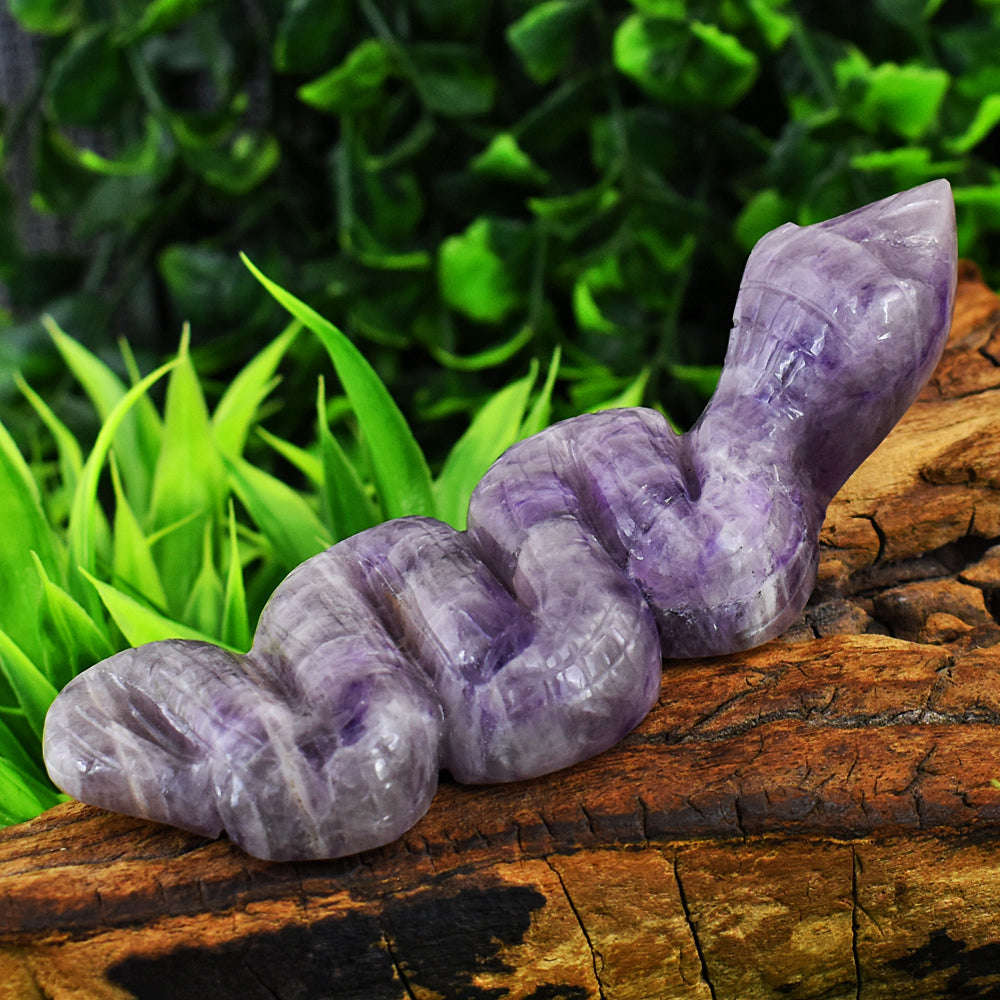 gemsmore:Amazing Lepidolite Hand Carved Genuine Crystal Gemstone Carving Snake