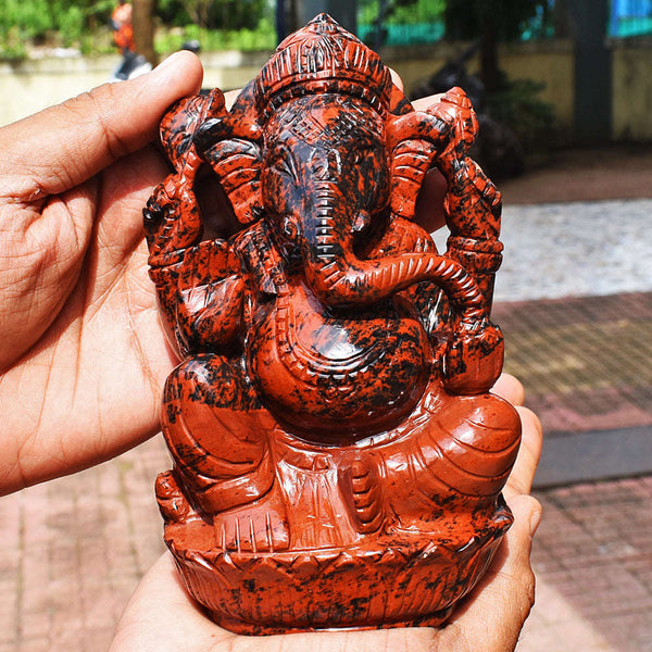 gemsmore:Amazing  Mahogany Jasper Hand Carved Lord Ganesha