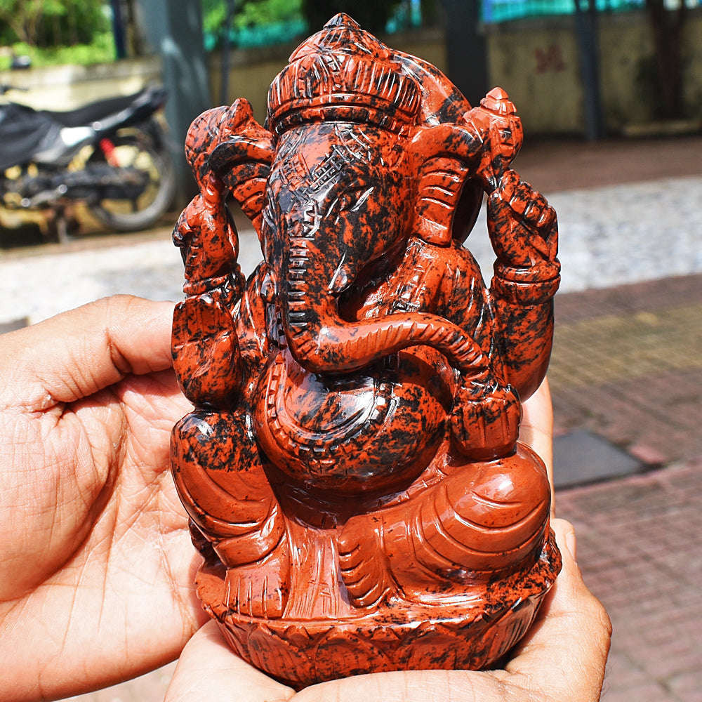 gemsmore:Amazing  Mahogany Jasper Hand Carved Lord Ganesha